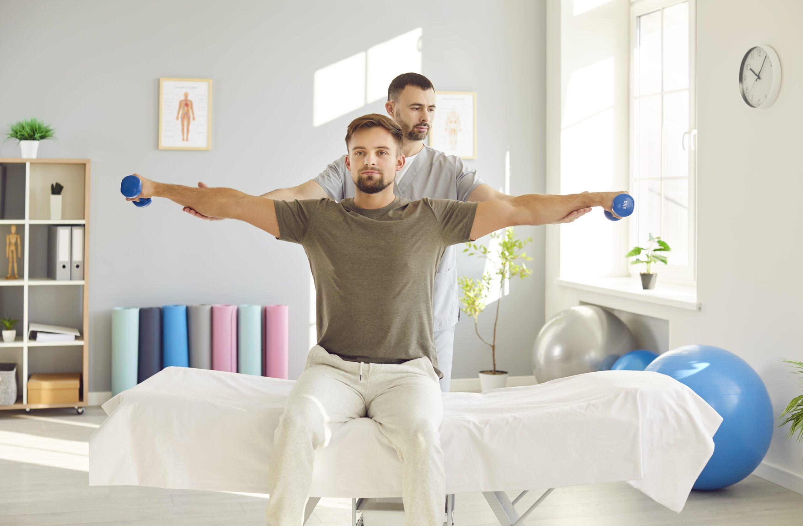 Man,Patient,Sitting,On,The,Couch,In,Rehabilitation,Clinic,Doing